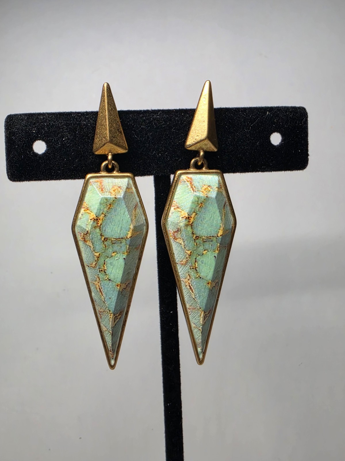 Stella & Dot Winona Drops Earrings Antique Gold Finish / Turquoise Blue Long
