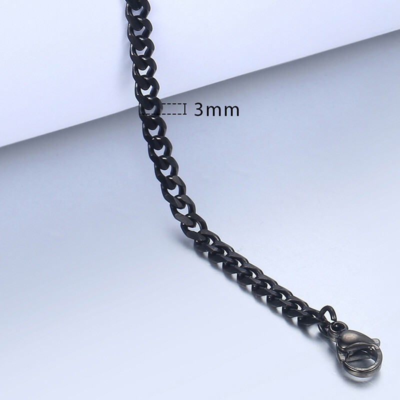 10″ 3-11mm Black Stainless Steel Curb Cuban Link Chain Anklet Bracelet for Ankle