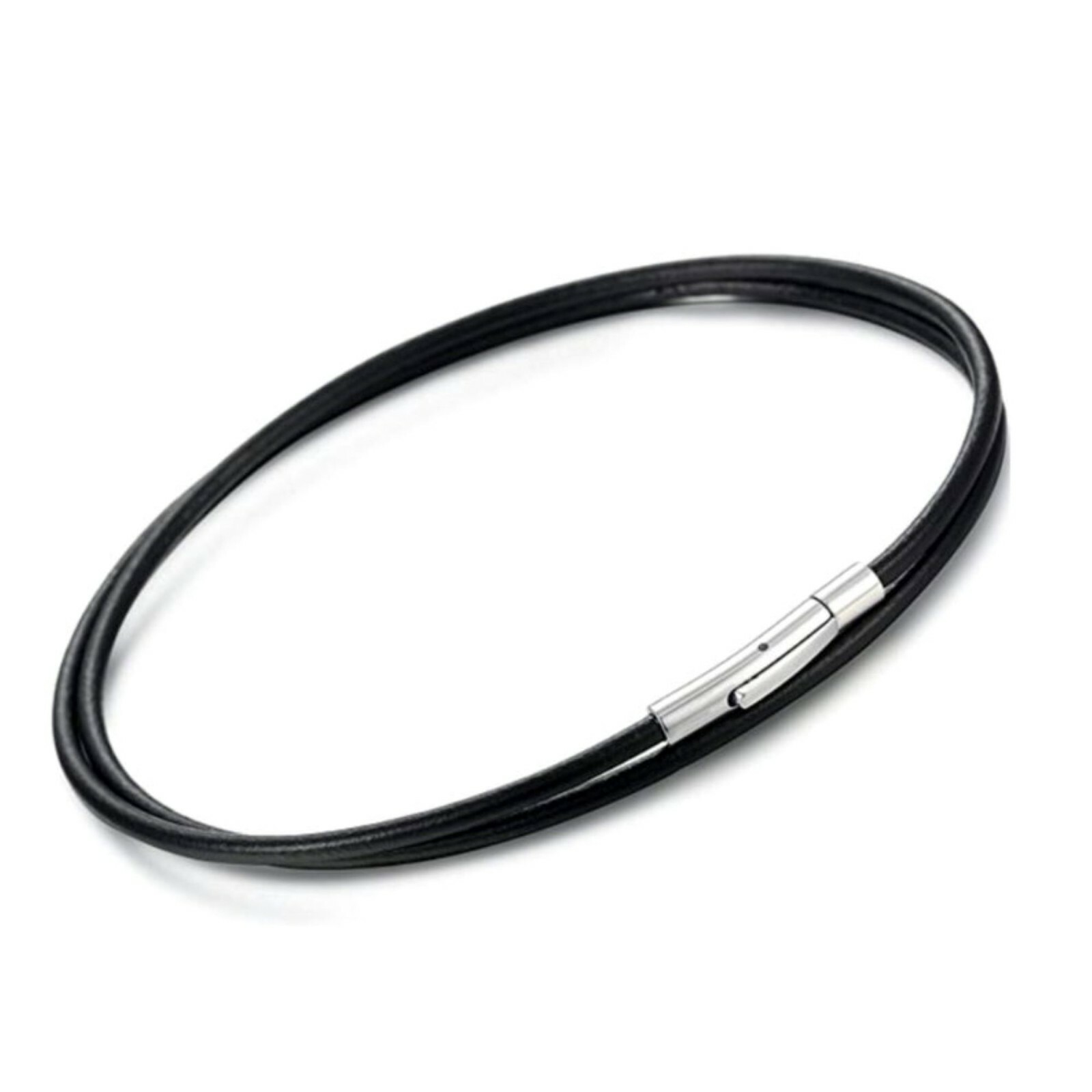 3mm Round Leather Necklace with with Click-On Push Button Stainless Steel