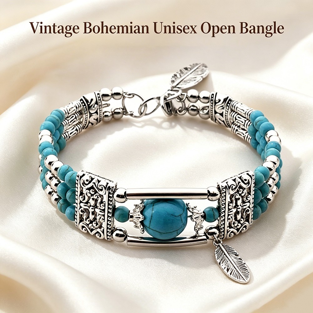 Unisex Bohemian Turquoise Beaded Bracelet Vintage Style Cuff Wrist Accessory