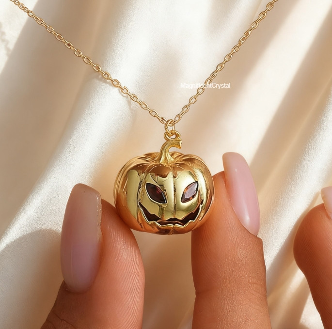 Pumpkin Pendant Gold Plated Cute Halloween Jewelry Spooky Charm Necklace Gift
