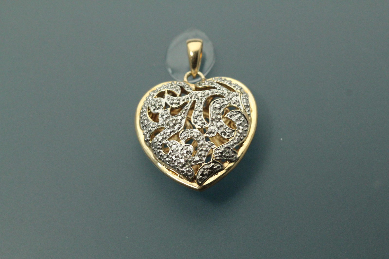 925 Sterling Silver Two Toned Etched Design Heart Pendant 7.3 Grams (PEN9361)