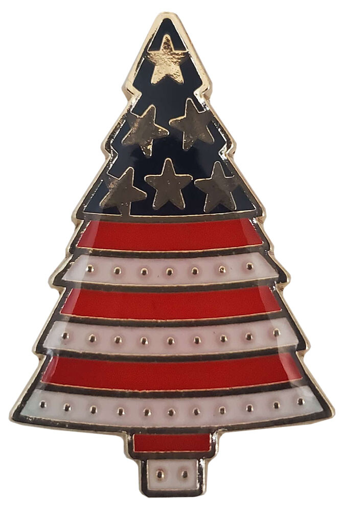 Pack of 24 USA Christmas Tree Stars & Stripes Motorcycle Hat Cap Lapel Pin