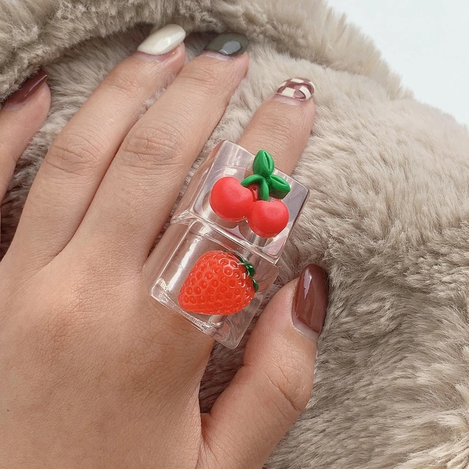 Resin Chunky Ring Geometric Square Round Knuckle Bold Band Women Jewelry
