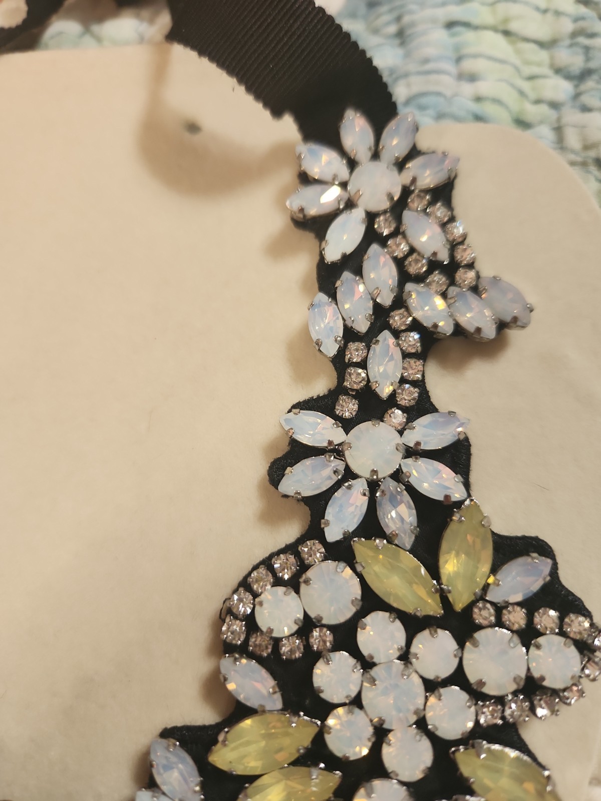 J Crew Fabric back Beaded Crystal Cluster Ribbon Necklace