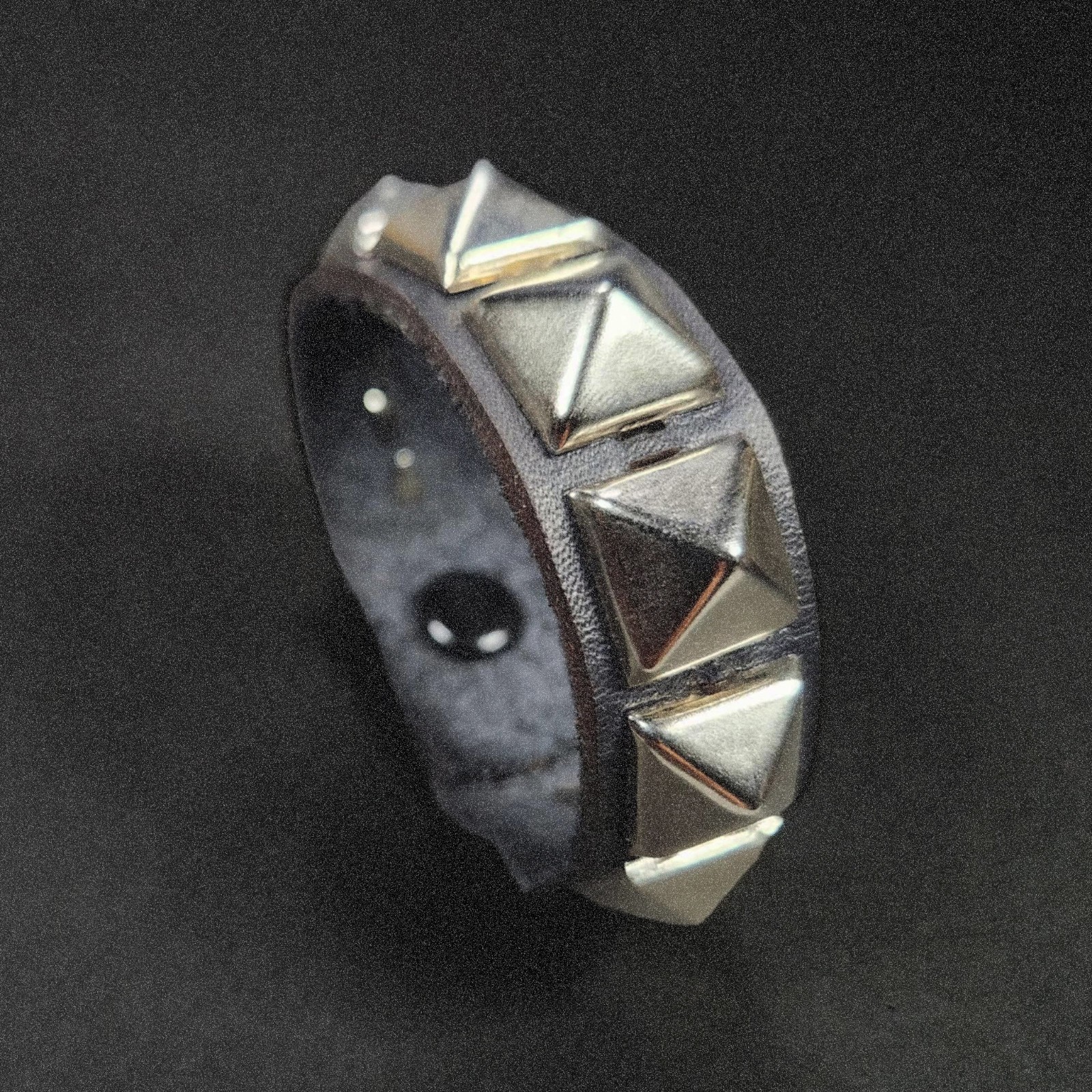 Leather Cuff Bracelet Studded With Single Row Pyramid Studs – Black