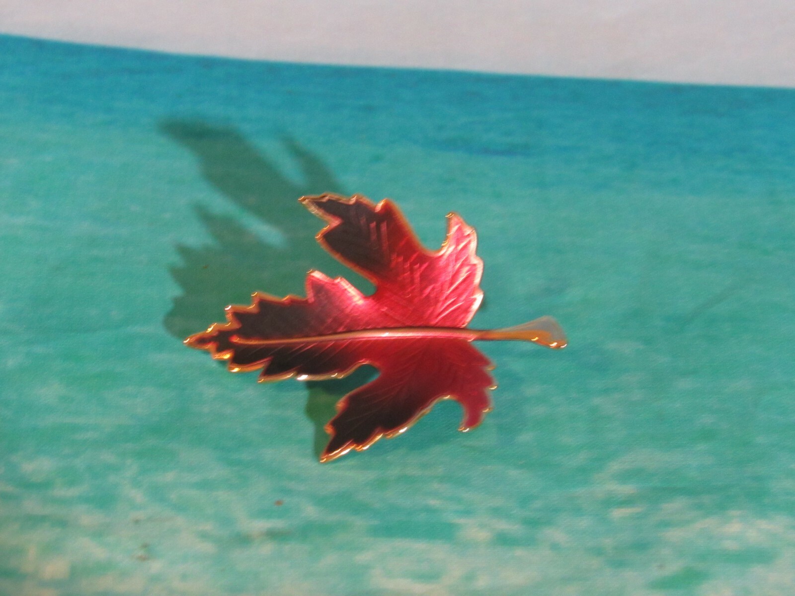 Gold, Red, and Black Leaf Brooch 2 1/4″ x 1 3/4″