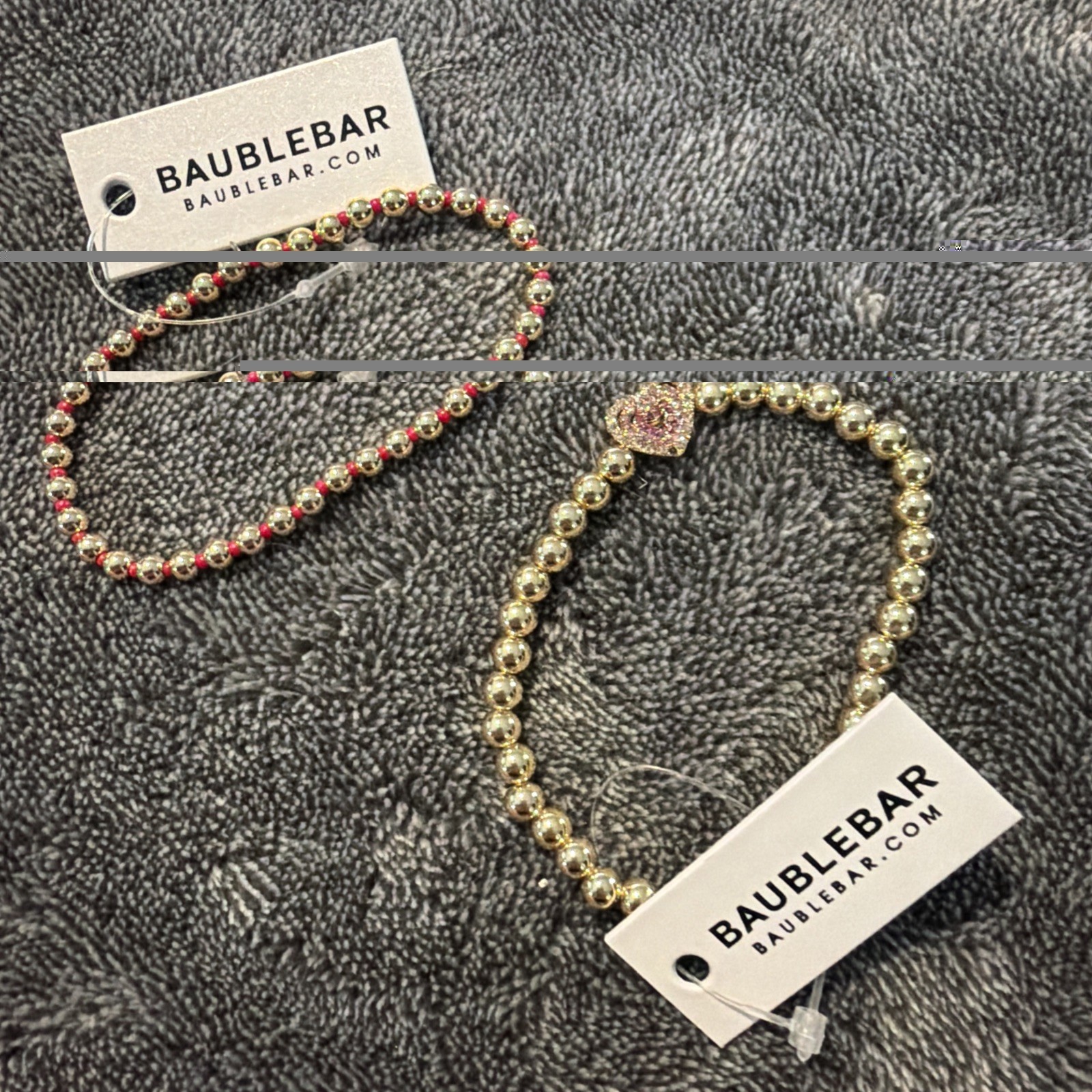 BAUBLEBAR Set of 2 Pisa Bracelets, Gold & Red and Gold with Pink heart. NWT
