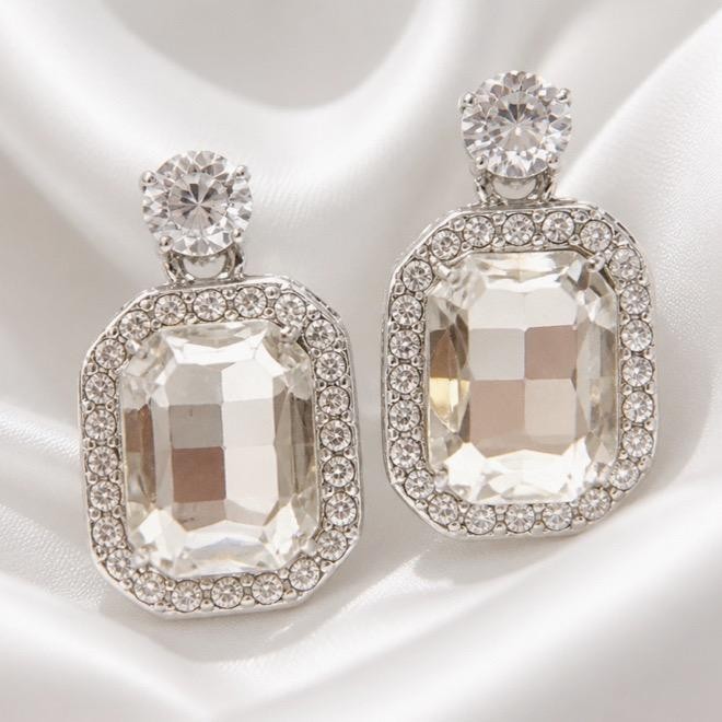 NEW DANGLING STUD EARRINGS SQUARE ACRYLIC STONE & CRYSTALS SELECT COLOR