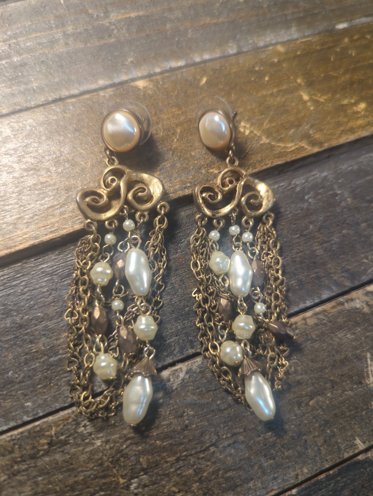 J. Jill Matte Gold Tone Dangle Earrings w/Pearls