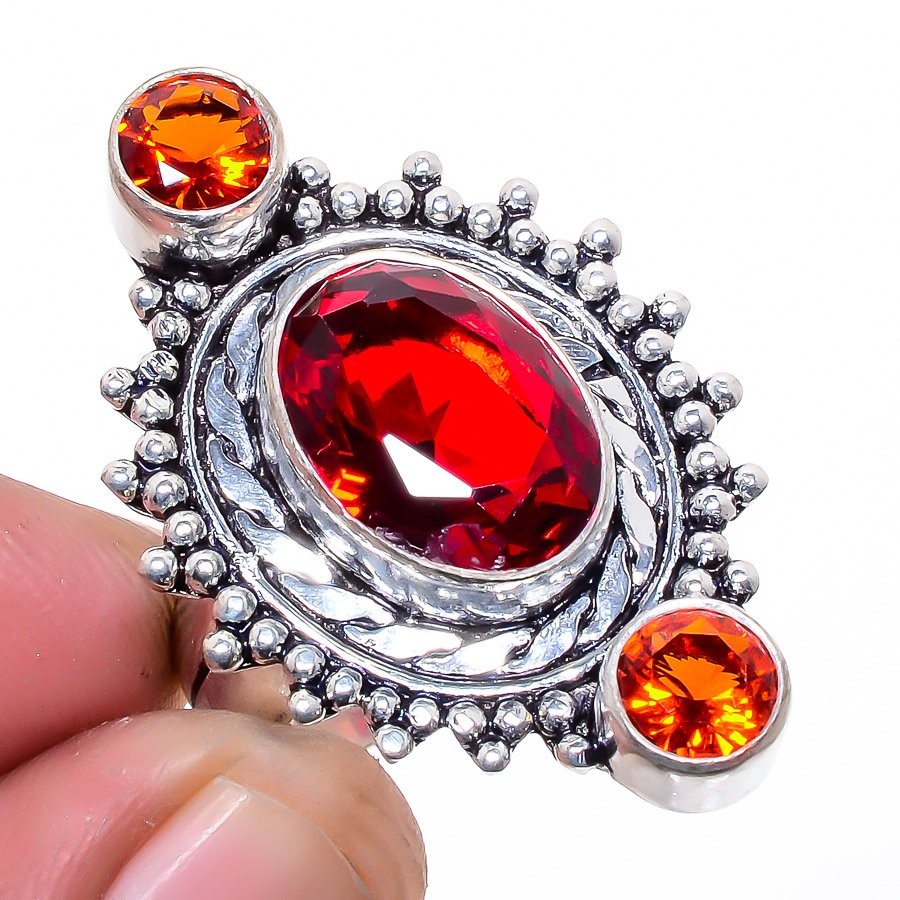 Mozambique Garnet Gemstone 925 Silver Plated Jewelry Ring s.7.5 T2787