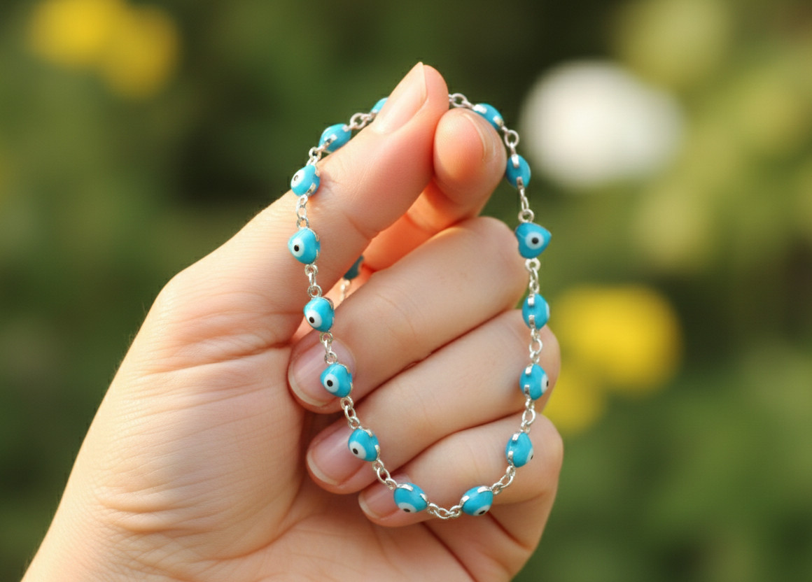 Boho Blue Heart Evil Eye Anklet Elegant 925 Silver Plated Daily Protection Charm