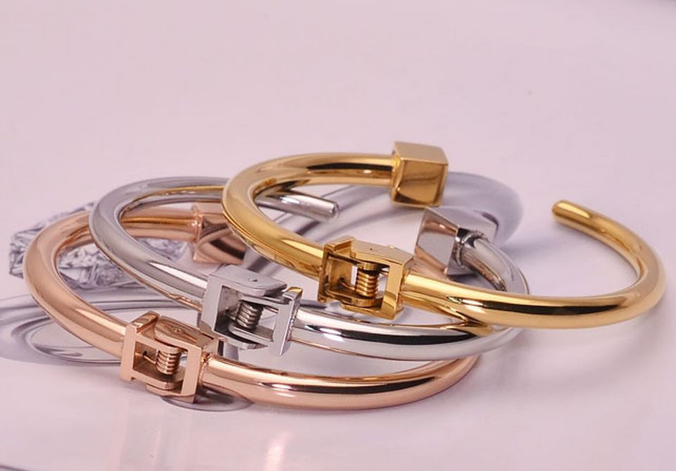 18KGP White Gold Rose Gold Stainless Steel CZ Cube Bangle Bracelet