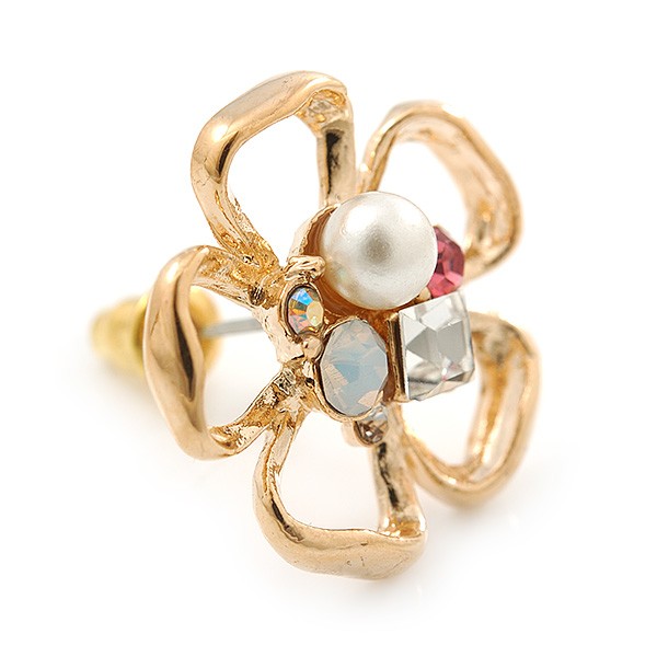 Open, Crystal ‘Daisy’ Stud Earrings In Gold Plating – 20mm Diameter