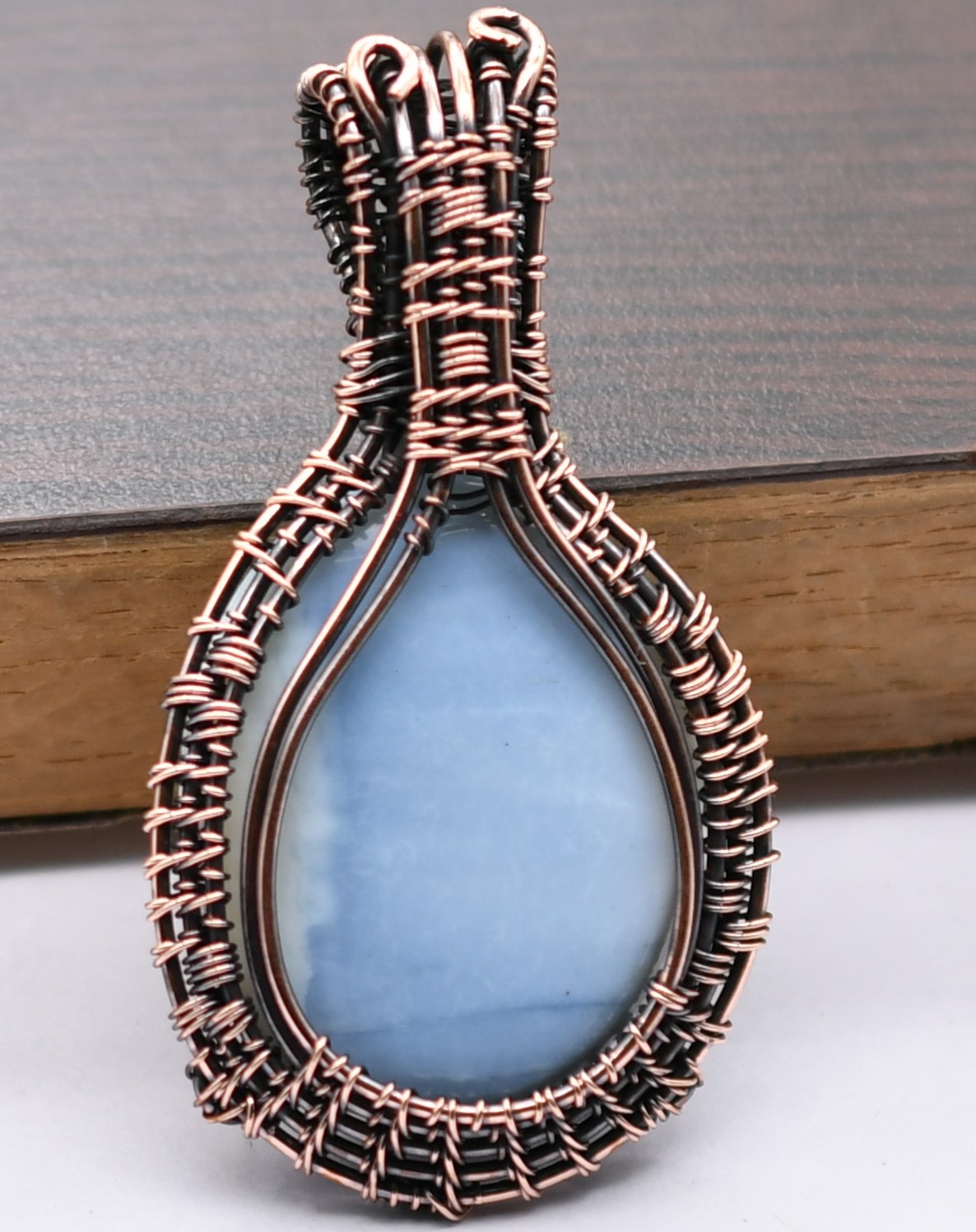 Owyhee Opal Copper Wire-Wrapped Natural Gemstone Pendant 2.5″ J 33