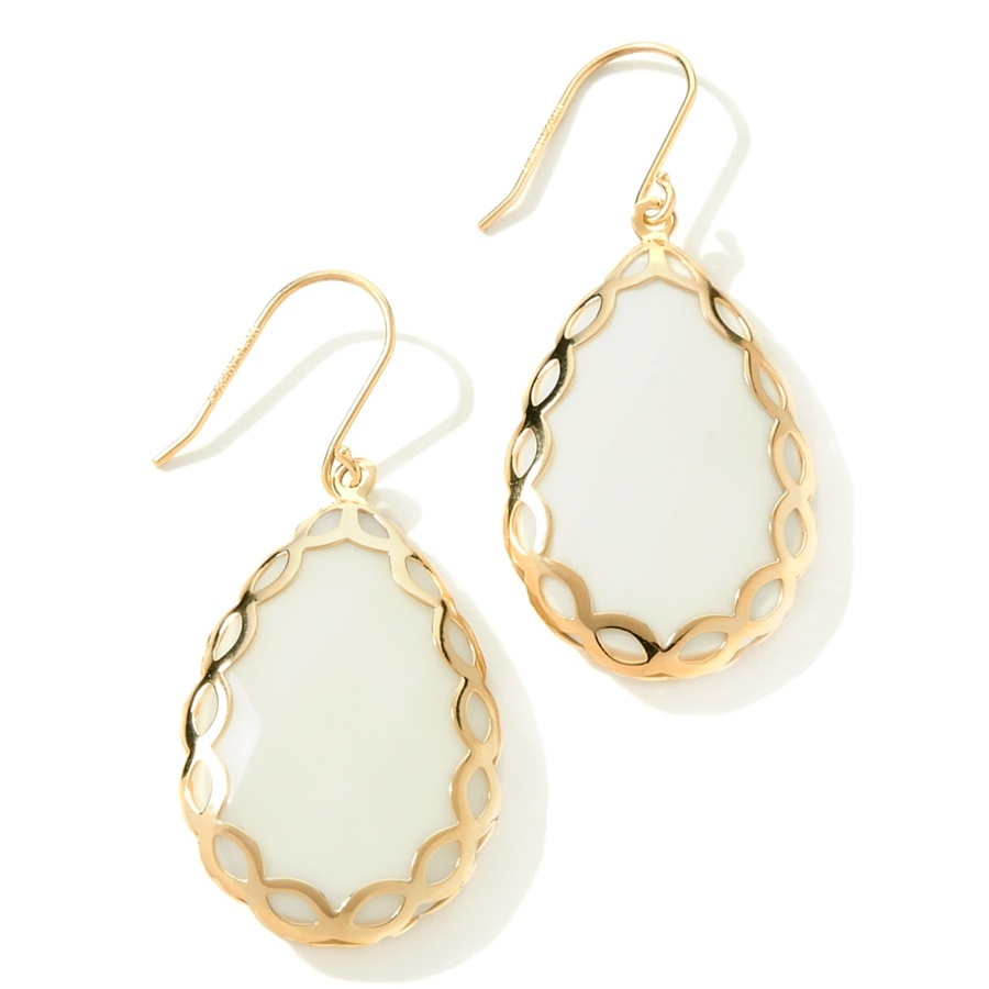 Technibond Faceted Gemstone Dangle Earrings 14K Yellow Gold Plated Silver 925 2″