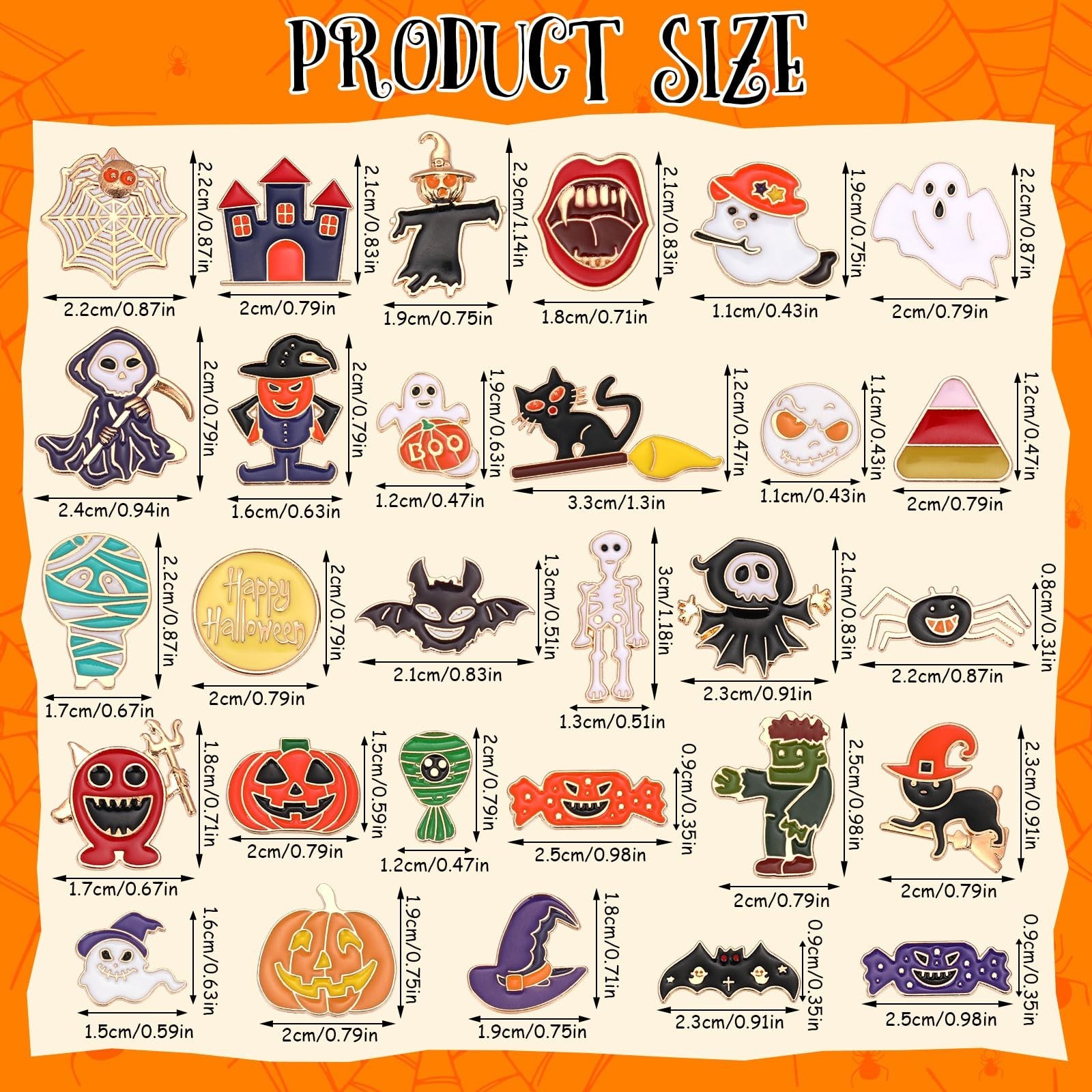 60Pcs Halloween Enamel Pins Set – Assorted Pumpkin, Ghost, Bat, Spider & Skeleto