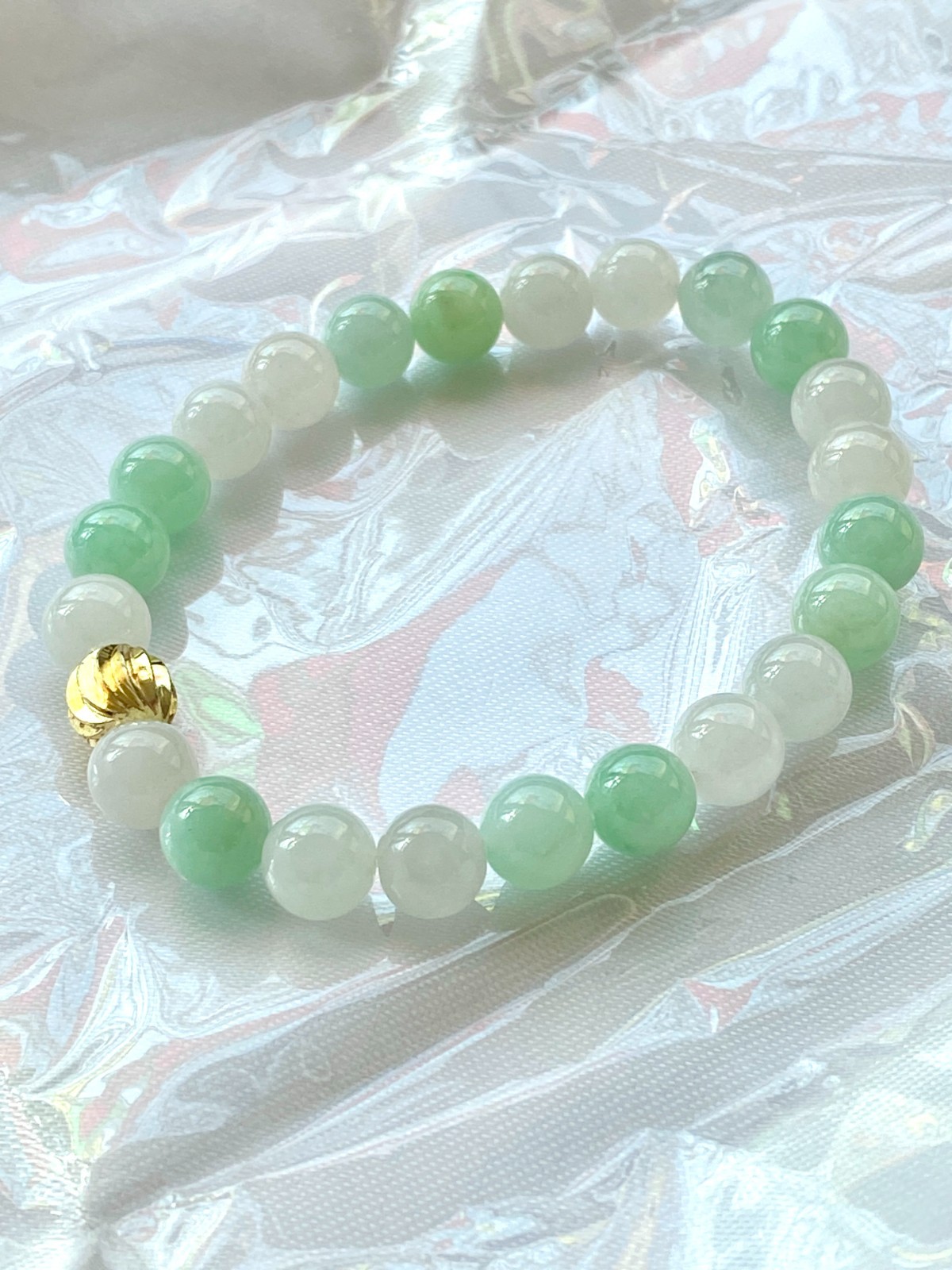 【JadeiteBird】7.8mm 100% Natural Beaded string Jadeite Jade bracelet