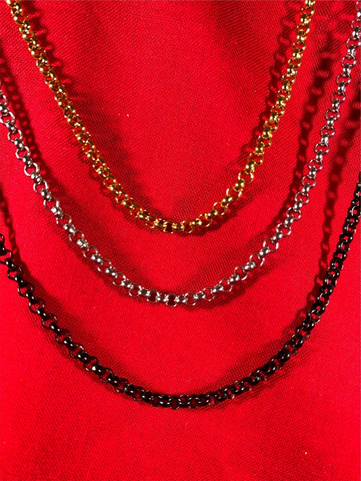 16″-42″ GOLD, SILVER,BLACK PLATED 3MM ROLO LINK STAINLESS STEEL CHAIN-USA SELLER