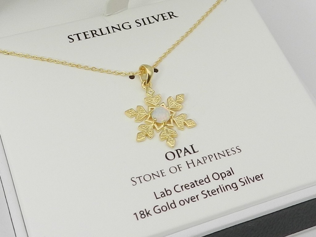 Macy’s Lab Grown Opal & Lab Grown White Sapphire Necklace Sterling Silver