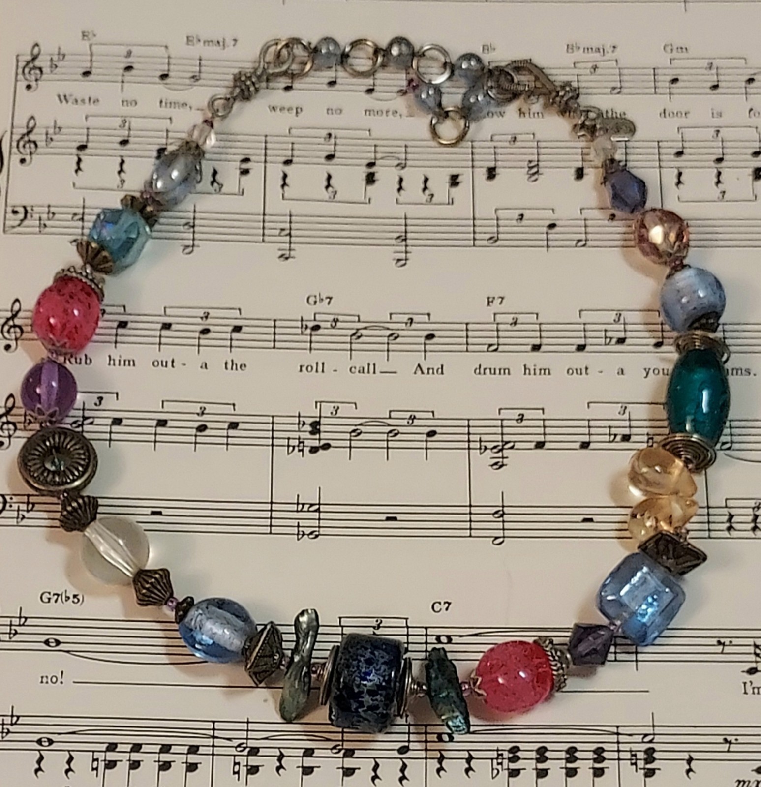 Treska Statement Necklace Glass & Acrylic Jewel Tone Signed Art Glass Boho