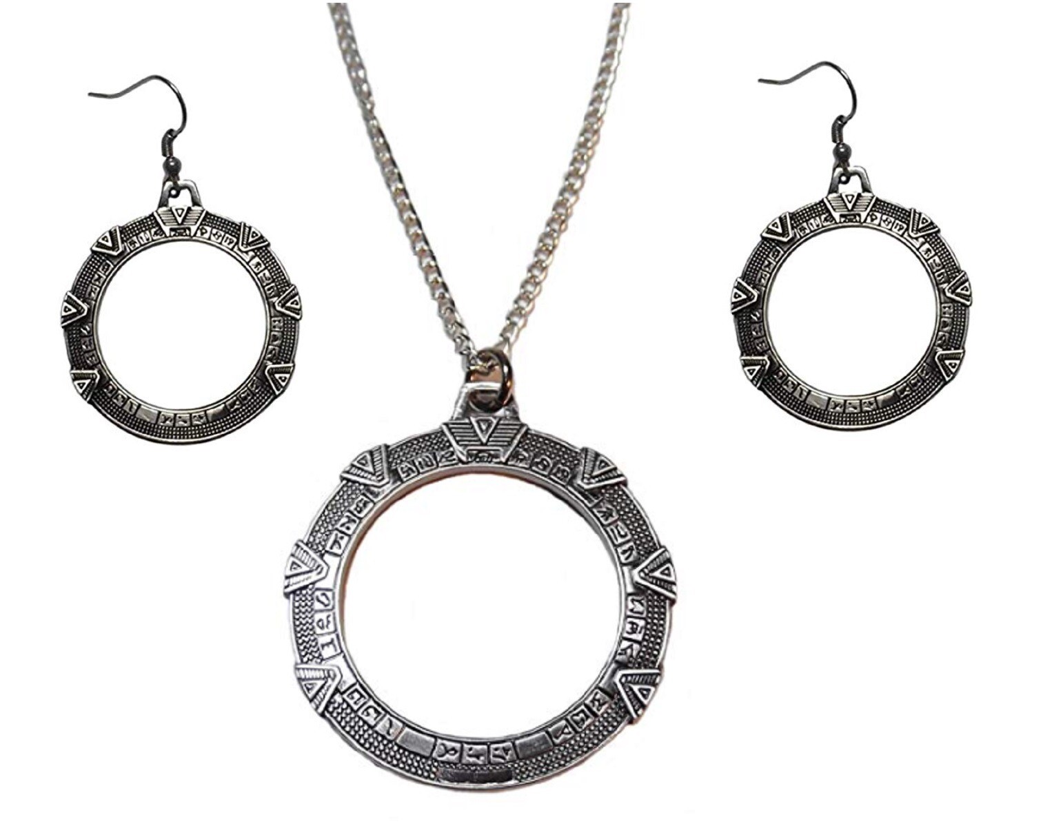 Stargate TV Series Silver SG-1Antique Finish Metal Necklace & Earring SET