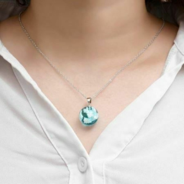 White Clouds Blue Sky Resin Glass Marble Ball Pendant Necklace Terrarium