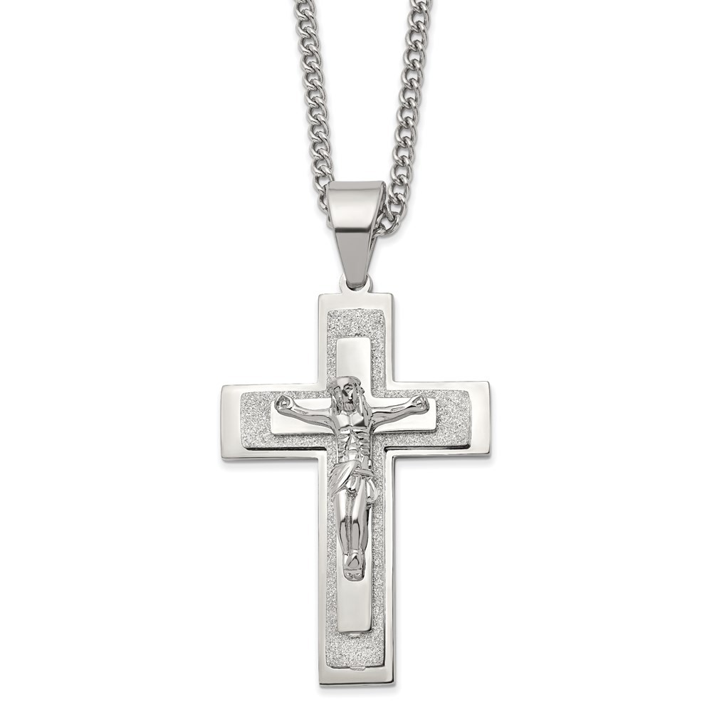Chisel Unisex Necklace Laser Cut Crucifix Polished Stainless Steel SRN2797-24