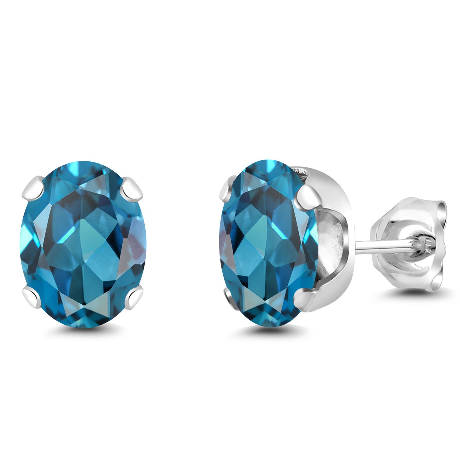 3.00 Ct Oval 8x6mm London Blue Topaz 925 Sterling Silver Stud Earrings