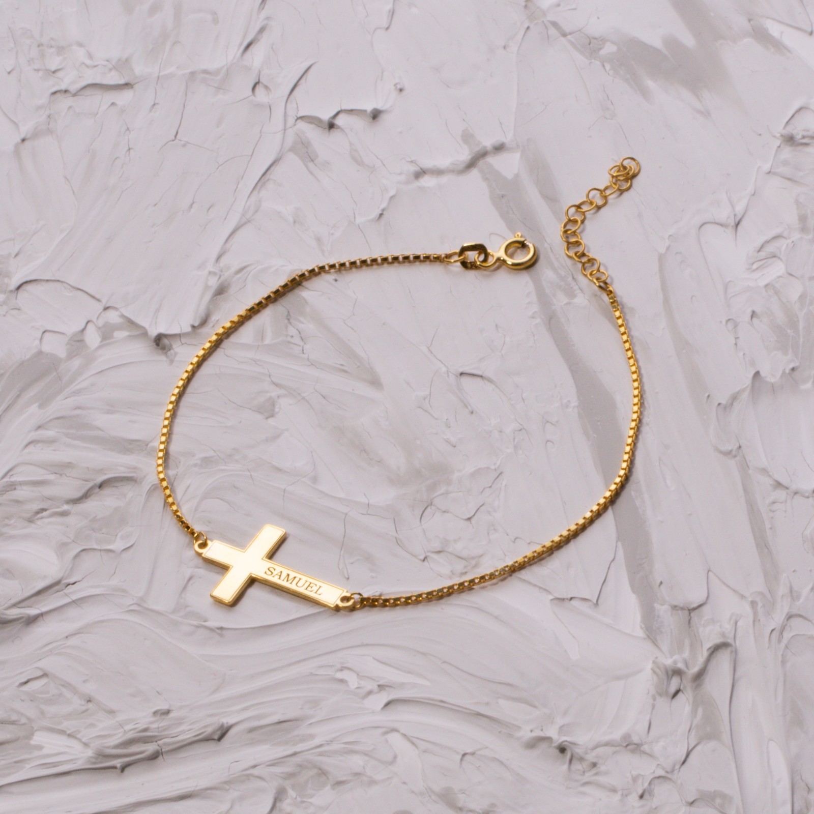 Custom Engraved Cross Bracelet 925 Sterling Silver Gold/Rose Gold/Silver