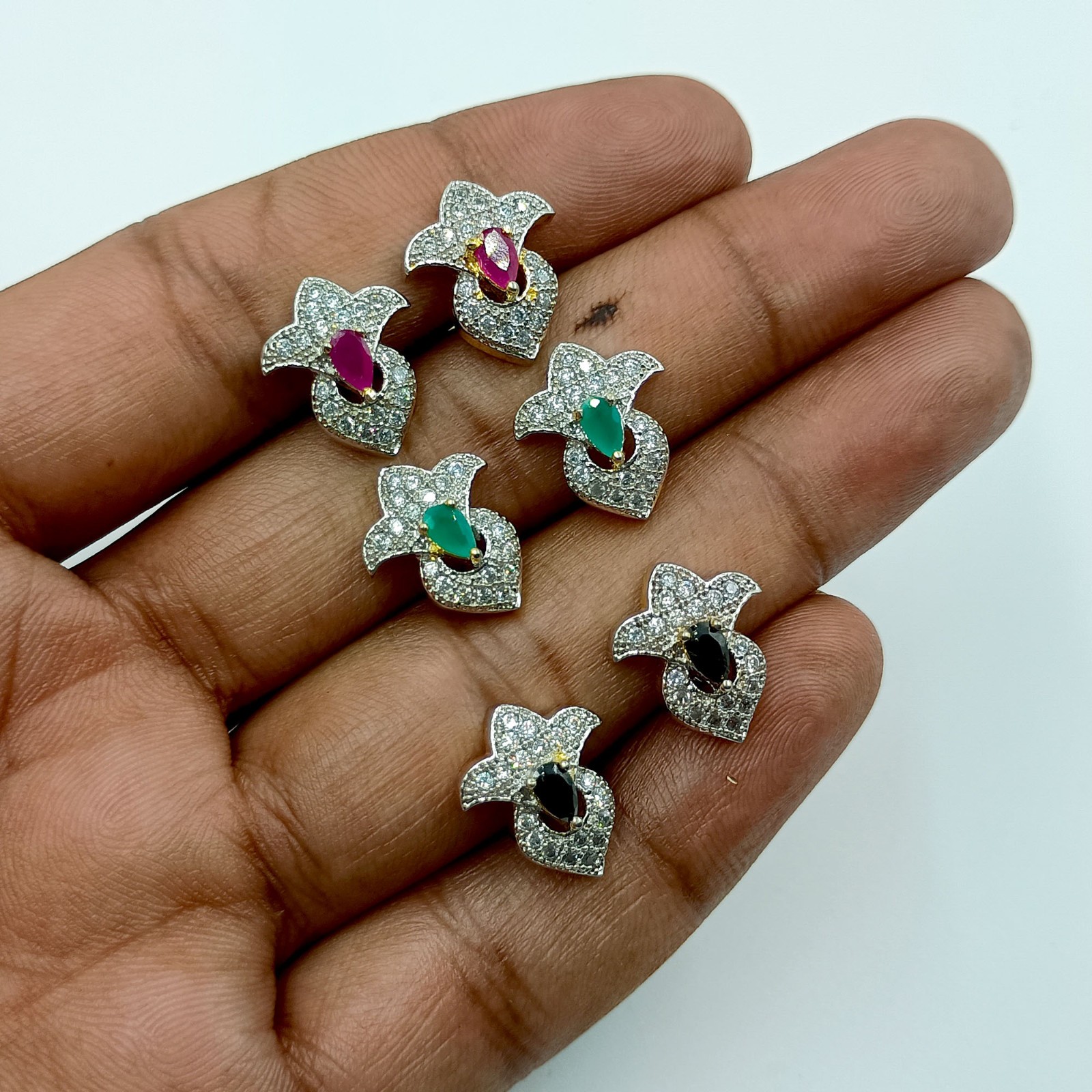 Gold Plated Stud Earrings Ruby Emerald Black Onyx CZ South Indian Wedding Style
