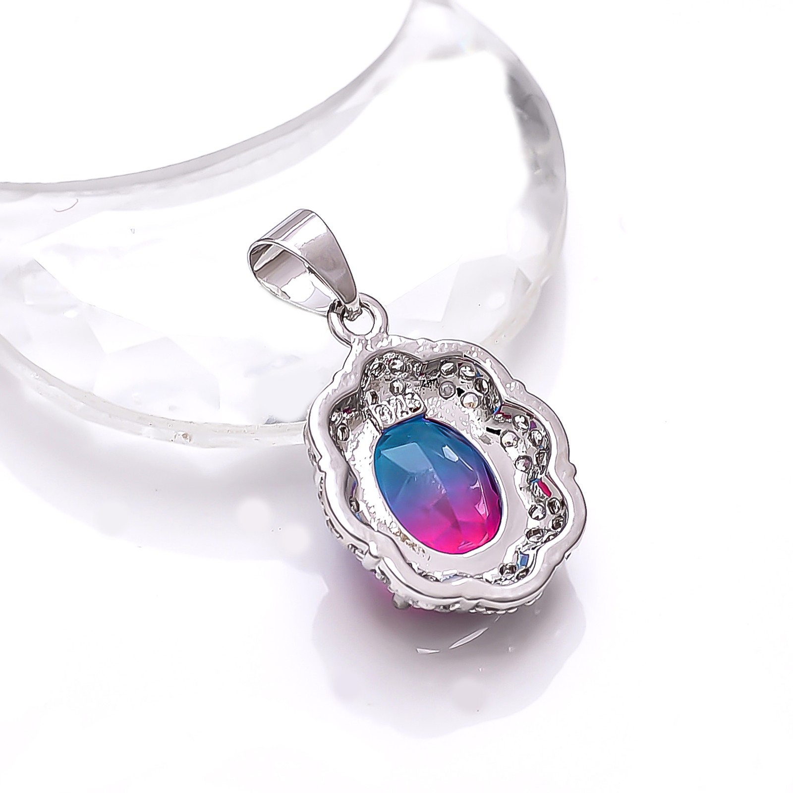 Bi-Colour Tourmaline & CZ Gemstone 925 Sterling Silver Pendant 1.00″ P79222