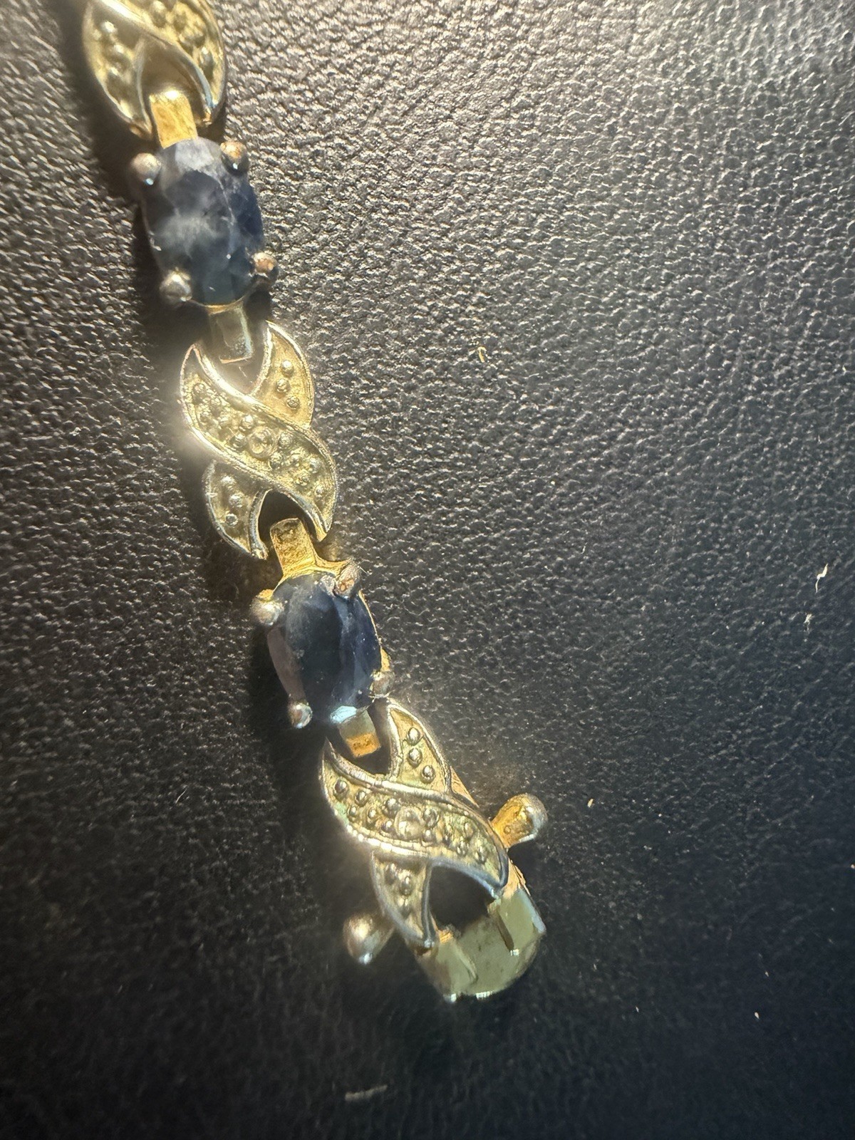 Gold Tone Chain Link Bracelet Blue Oval Stone Accent Metal Fold Over Clasp