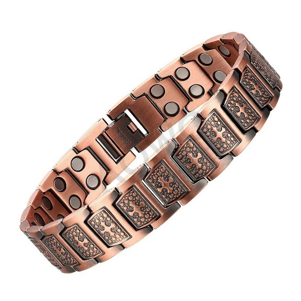 100% Pure Copper Energy Chain Bracelet Magnets Cross Crucifix Therapy Health