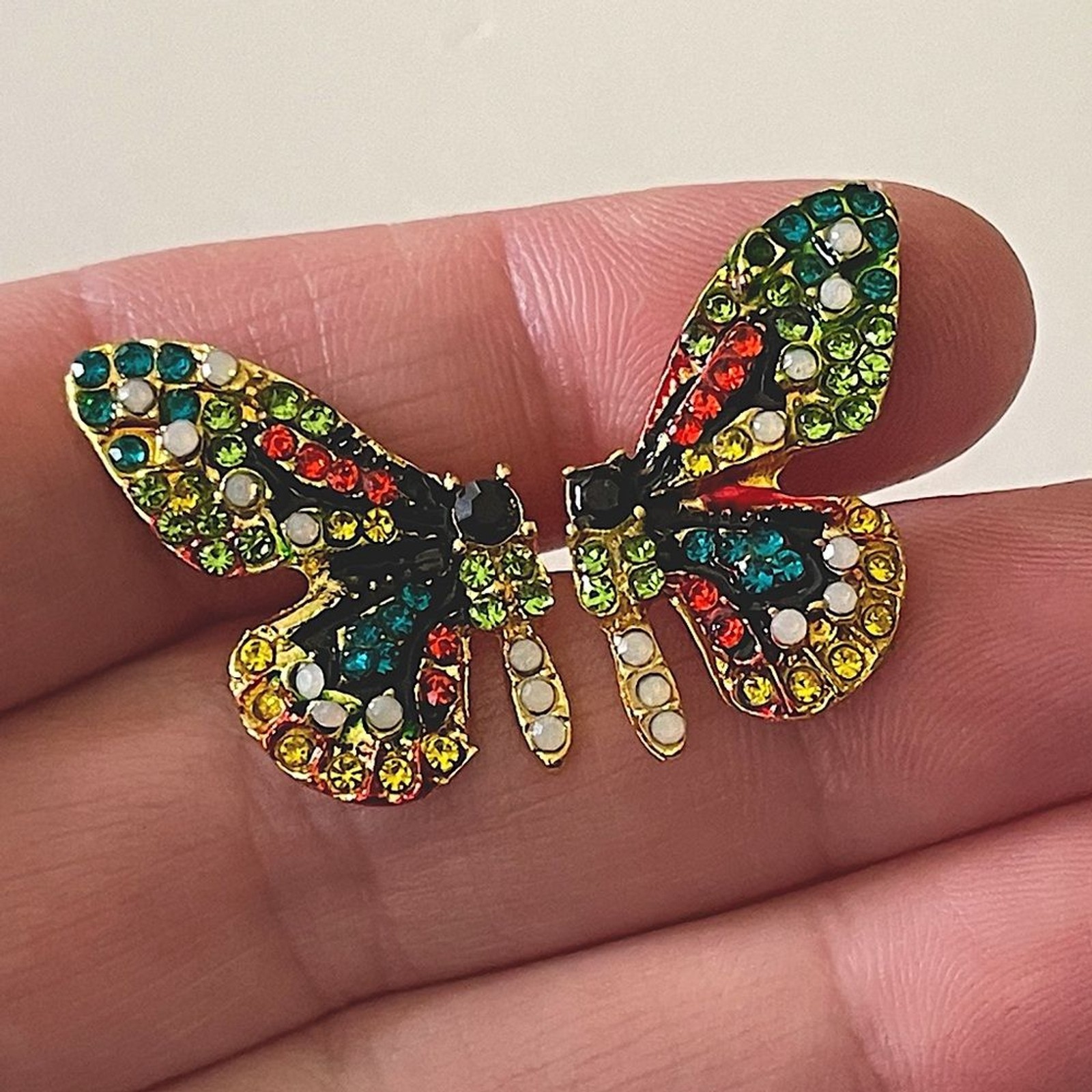 Multicolor rhinestone colorful Butterfly stud earrings similar to free people