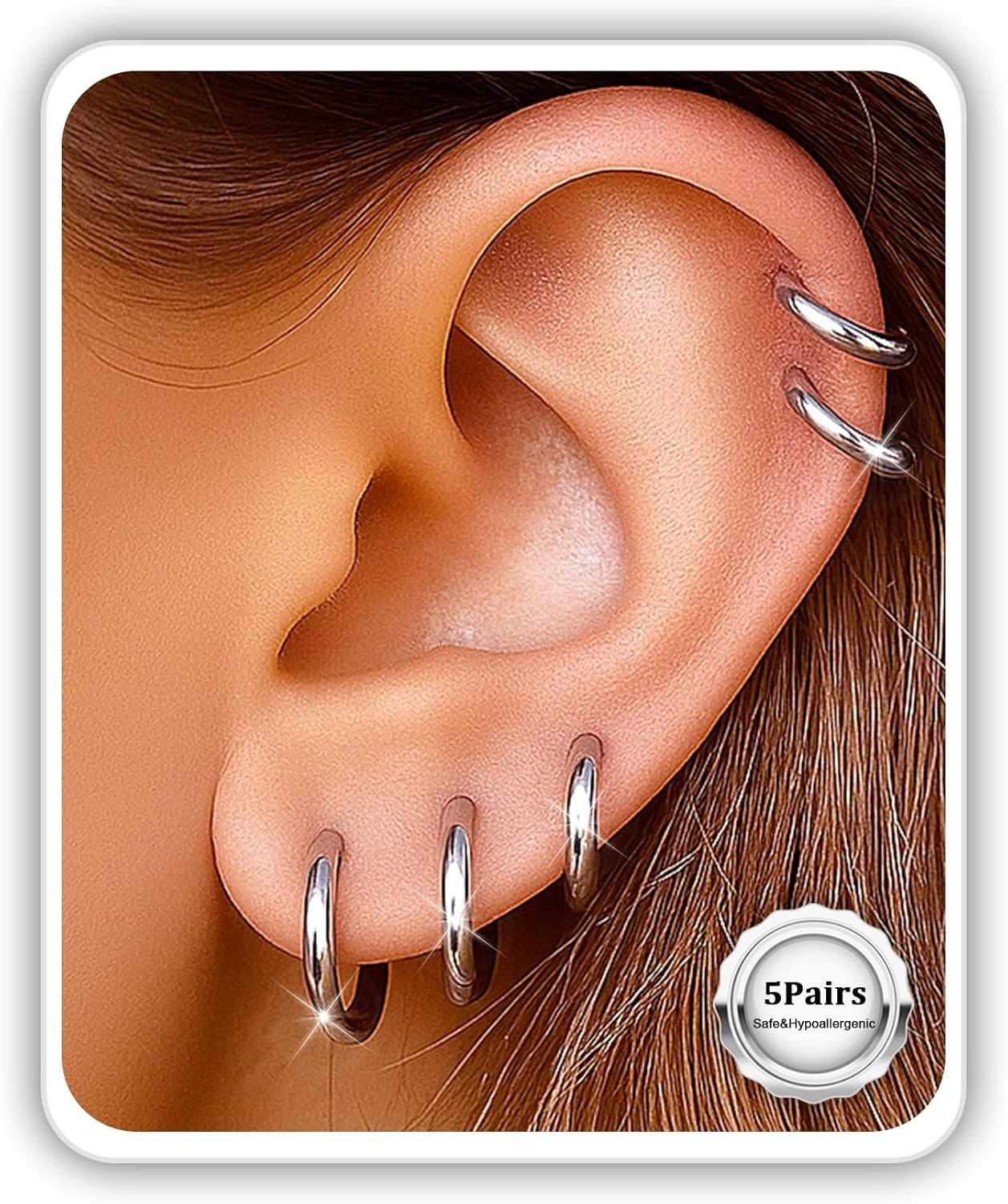 Surgical Steel Huggie Hoop Earrings & Flat Back Studs for Women Men, 6Mm-14Mm Sm