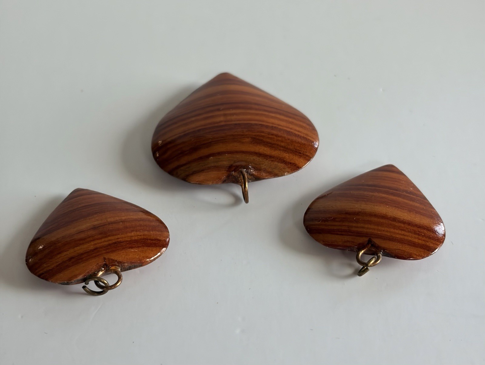 Vintage Wood Heart Jewelry Set Pendant Earrings Boho Rustic Missing Hooks