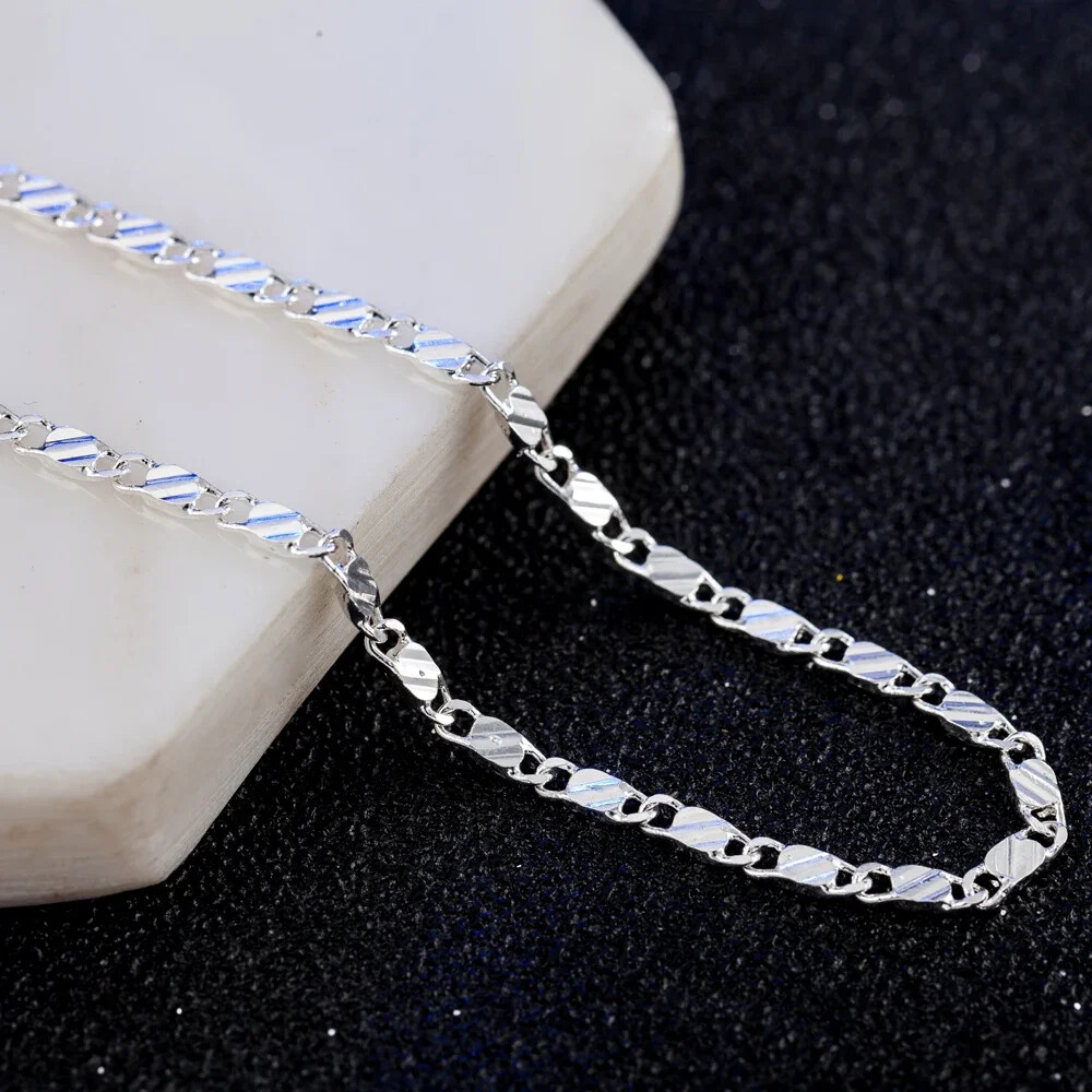 925 Sterling Silver Plated 2MM Flat Clavicle Chains Necklaces Jewelry 40-75cm