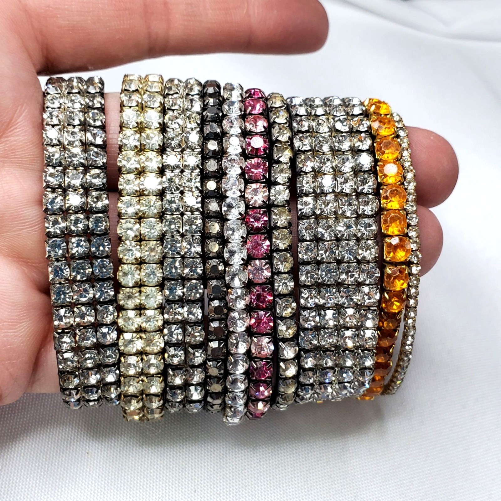 Vintage Crystal Rhinestone Stretch Bracelets Set Of 10 In Multicolor For Women