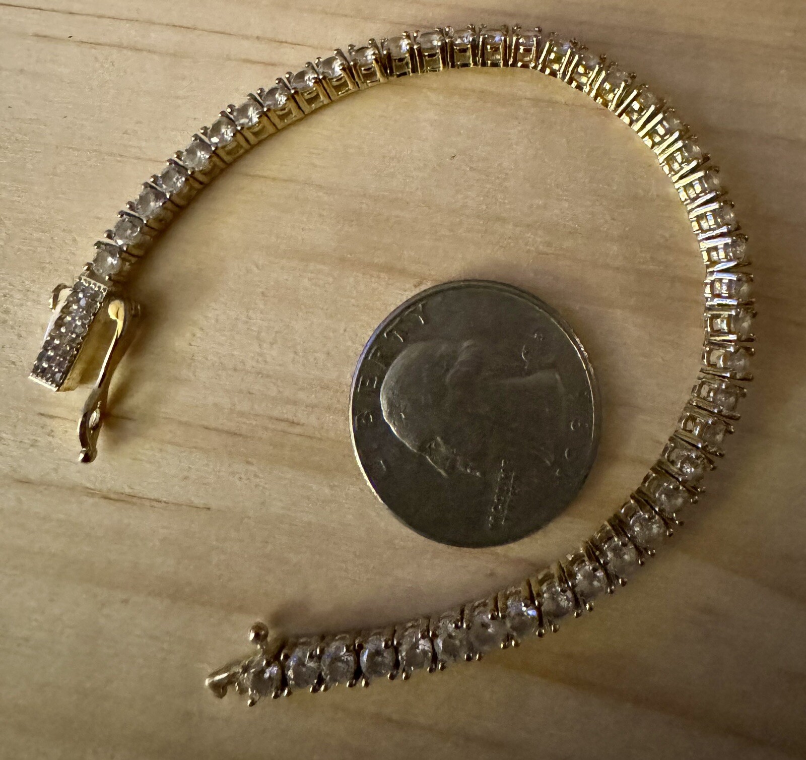 GLD Shop Gold Plated Cubic Zirconia Tennis Bracelet 5.75” Long, 3mm Wide