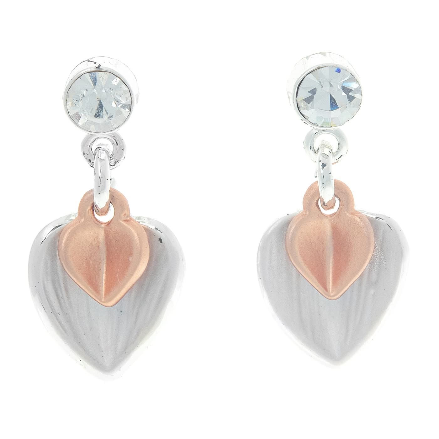 equilibrium Silver Plated and Rose Gold Plating Heart Earrings