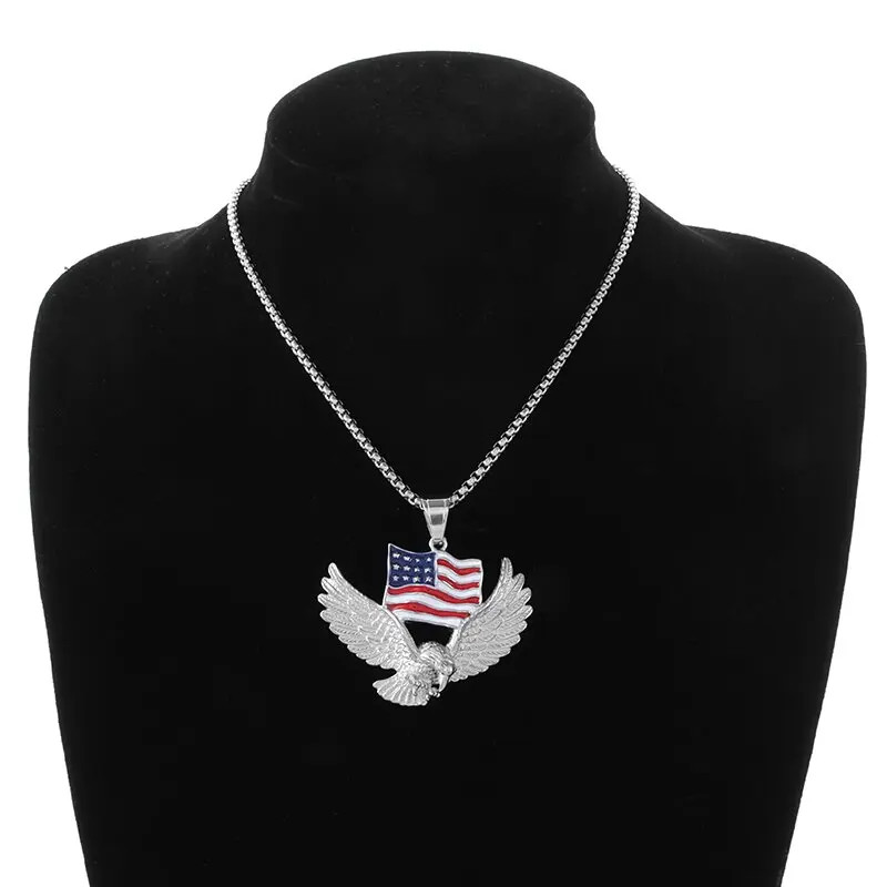 Eagle American Flag Necklace Patriotic United States Flag Jewelry Bird Pendant
