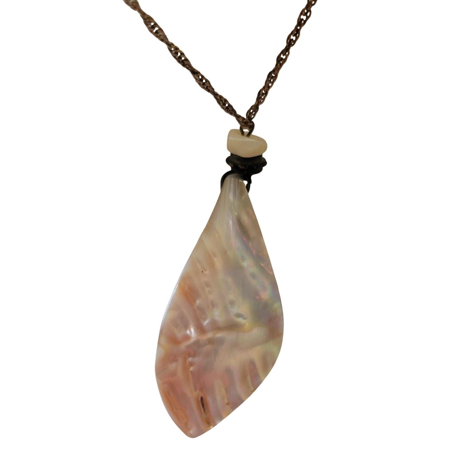 Shell Pendant Necklace Boho Handmade Iridescent Coastal Beachy Mother of Pearl