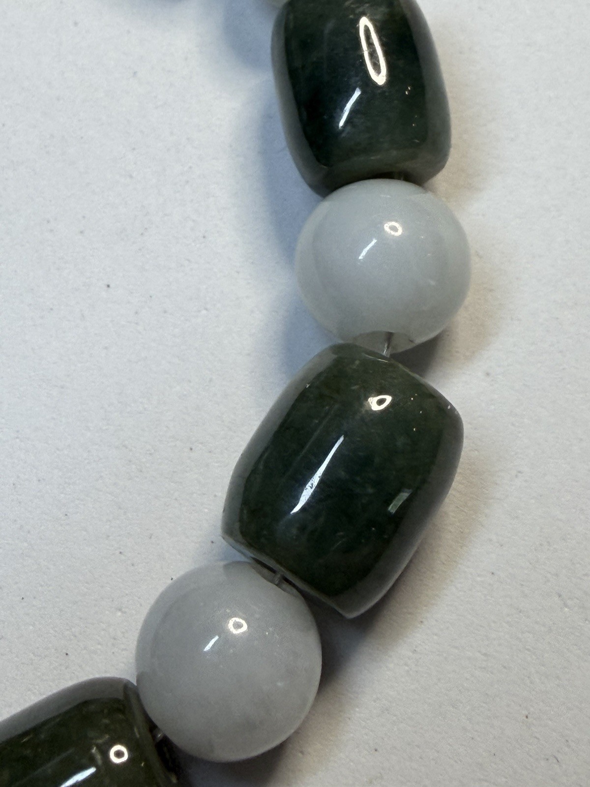 Vintage Natural Green Nephrite Jade & Agate Barrel Bead Toggle Bracelet 19.5cm