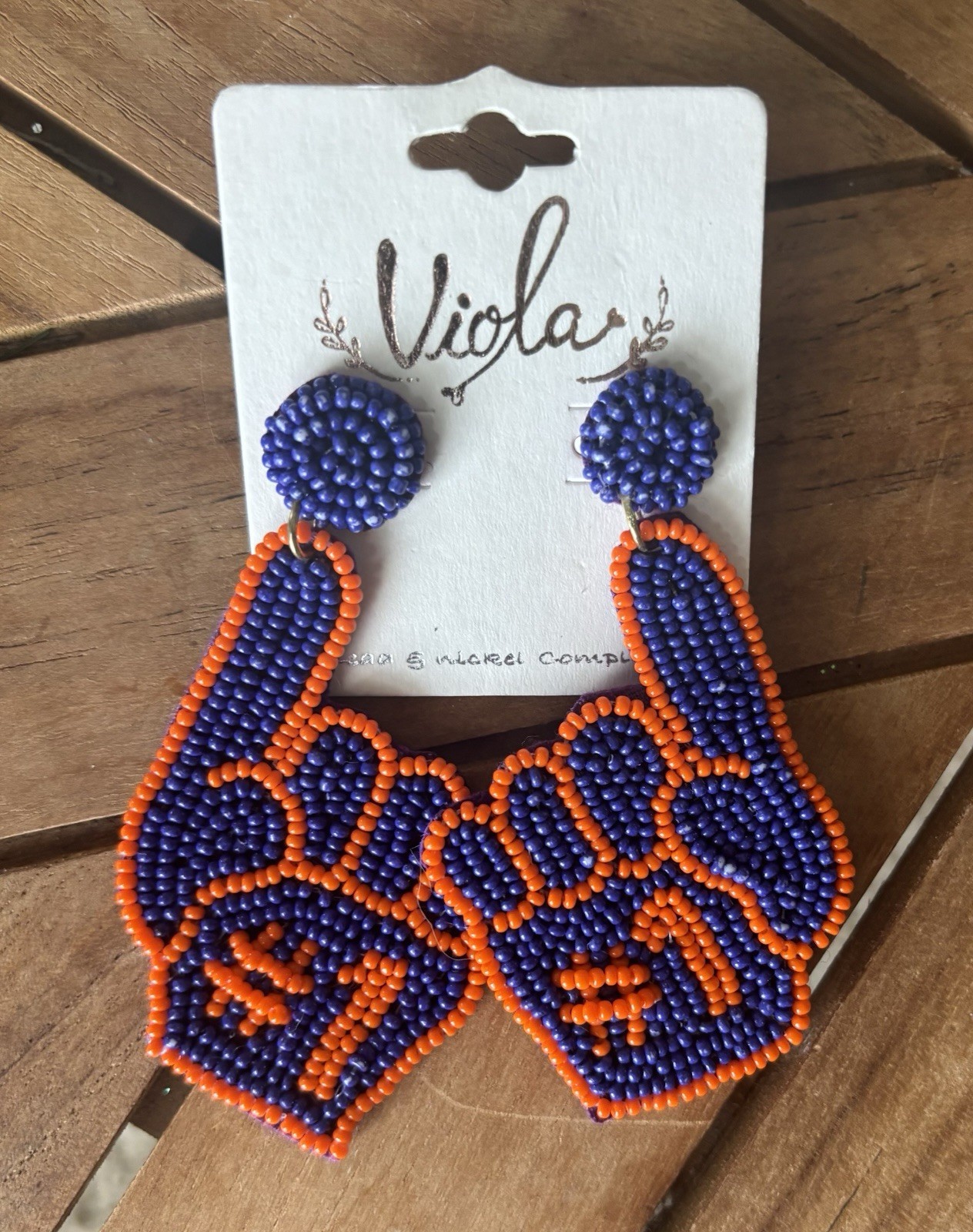 NWT #1 Fan Sports Beaded Earrings Sports Mom Dangle Orange & Blue 3” Team Pride