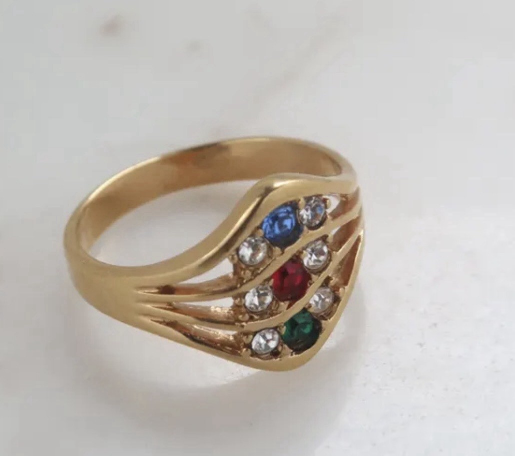 Vintage 1992 AVON Sparkling Wave RING Multi Color & Clear Rhinestones Sz 9