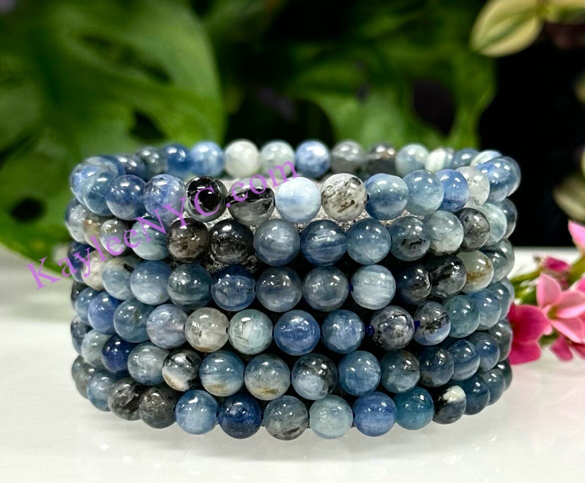 Wholesale 6 Pcs 6mm Natural Blue Kyanite 7.5” Crystal Healing Stretch Bracelet