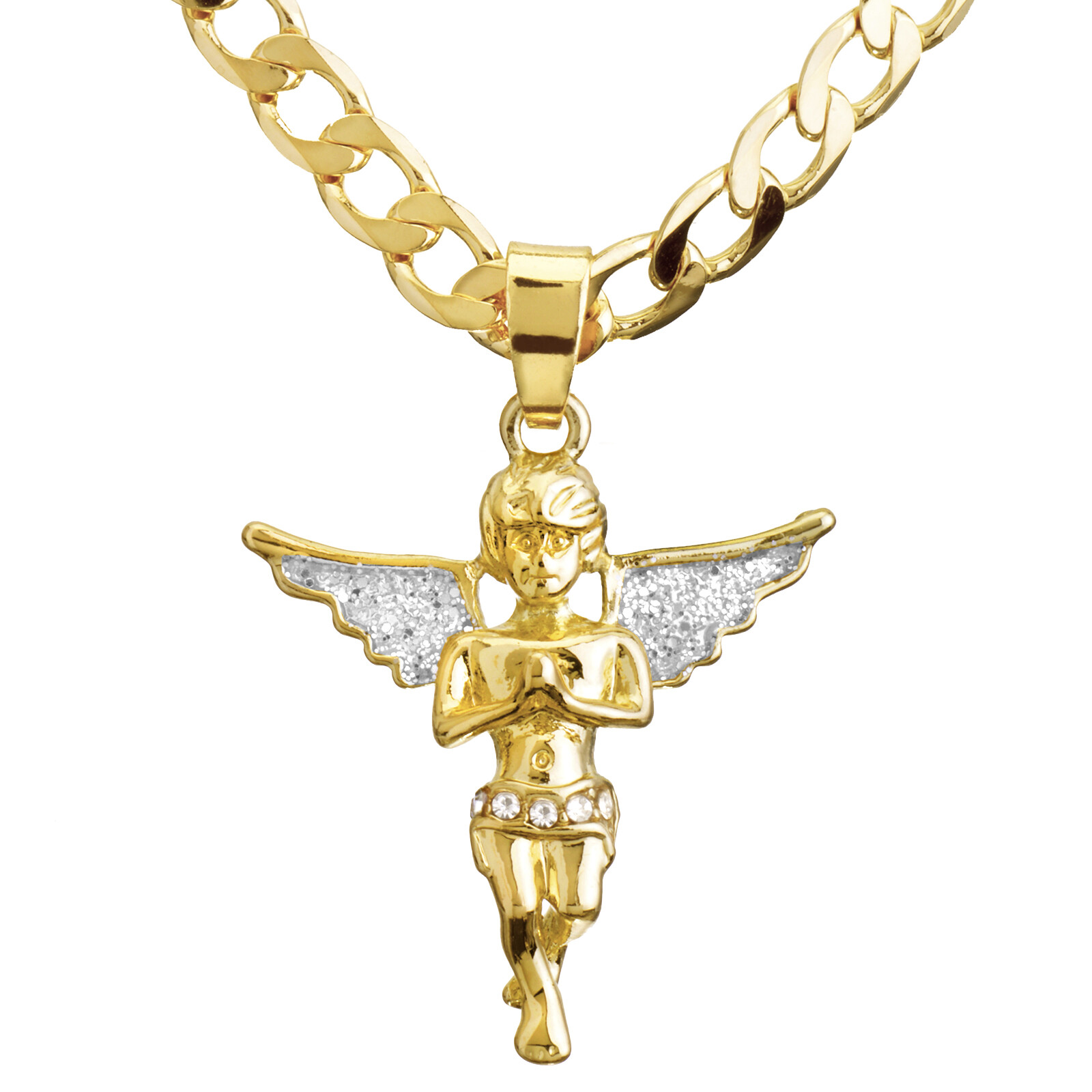 Men’s Gold Plated Mini Pray Angel Pendant 20″ Cuban Chain Necklace CP 238 G