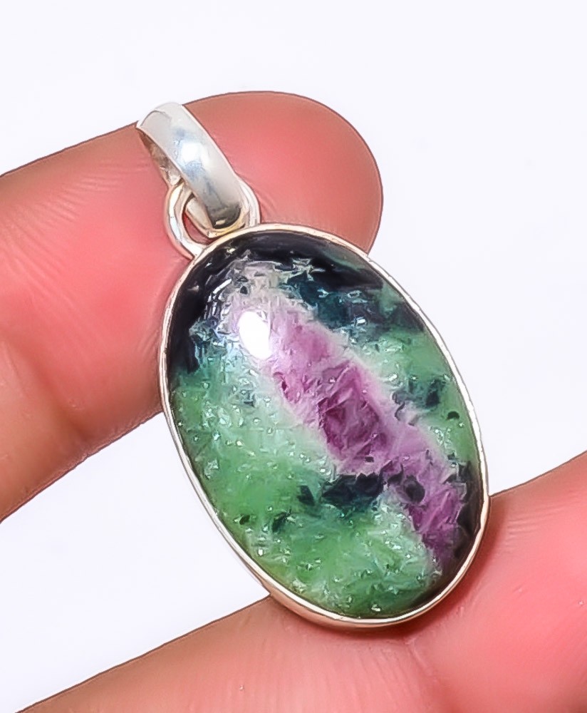 Ruby With Zoisite – Longido Mines 925 Sterling Silver Jewelry Pendant 1.48″ A3