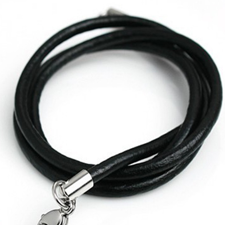 2mm Black Leather Cord Chain Necklace Stainless Steel Lobster Clasp 16-35″